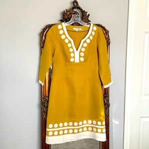 Boden Linen Dress with Embroidered Appliqué Marigold